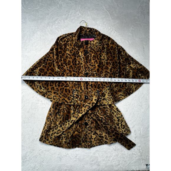 Betsey Johnson Leopard Faux Fur Cape Coat Belted XL Retro Glam - Picture 5 of 12